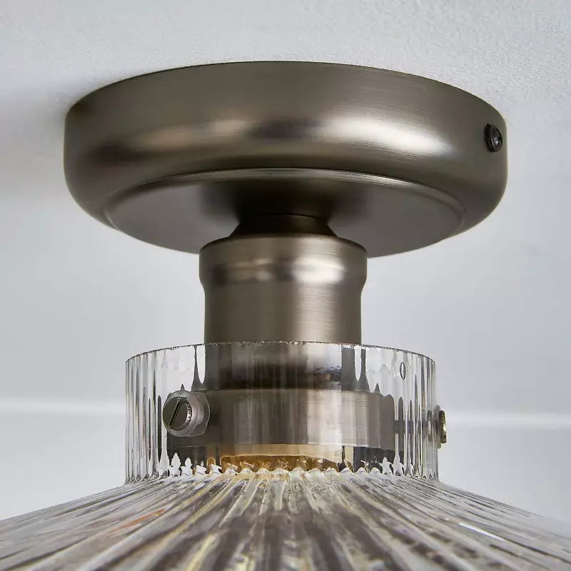 Close view of Khaos retro ribbed glass ceiling light shade