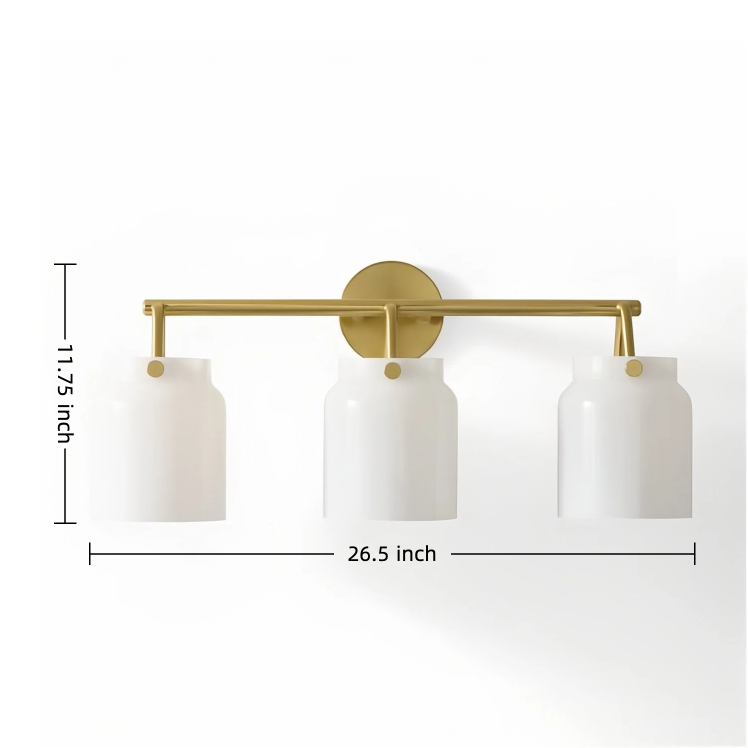 Diagrama de dimensiones para la lámpara de pared de vidrio Thompson Modern de 3 luces