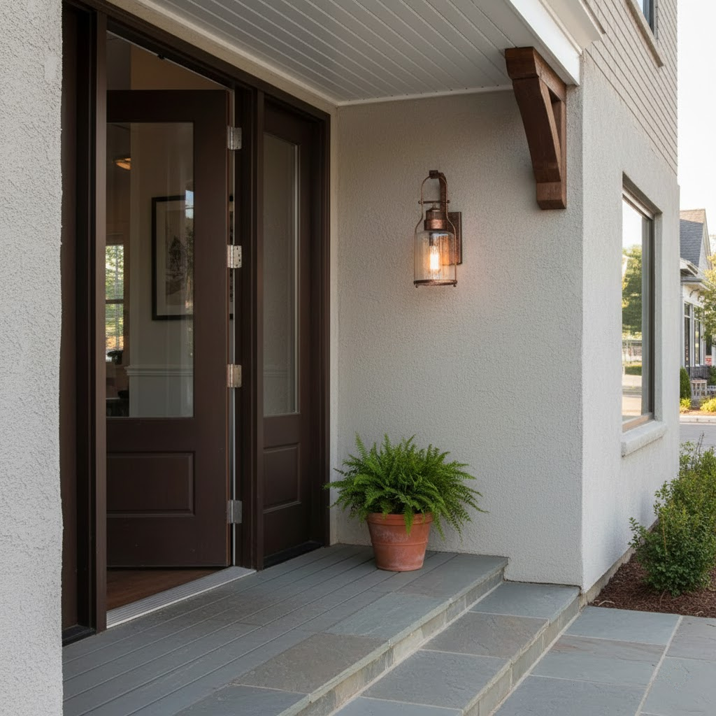 Ciren wall sconce on commercial facade