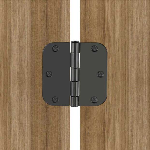 Charnières de porte noires mates de 3,5 pouces avec coin de rayon de 5/8 po