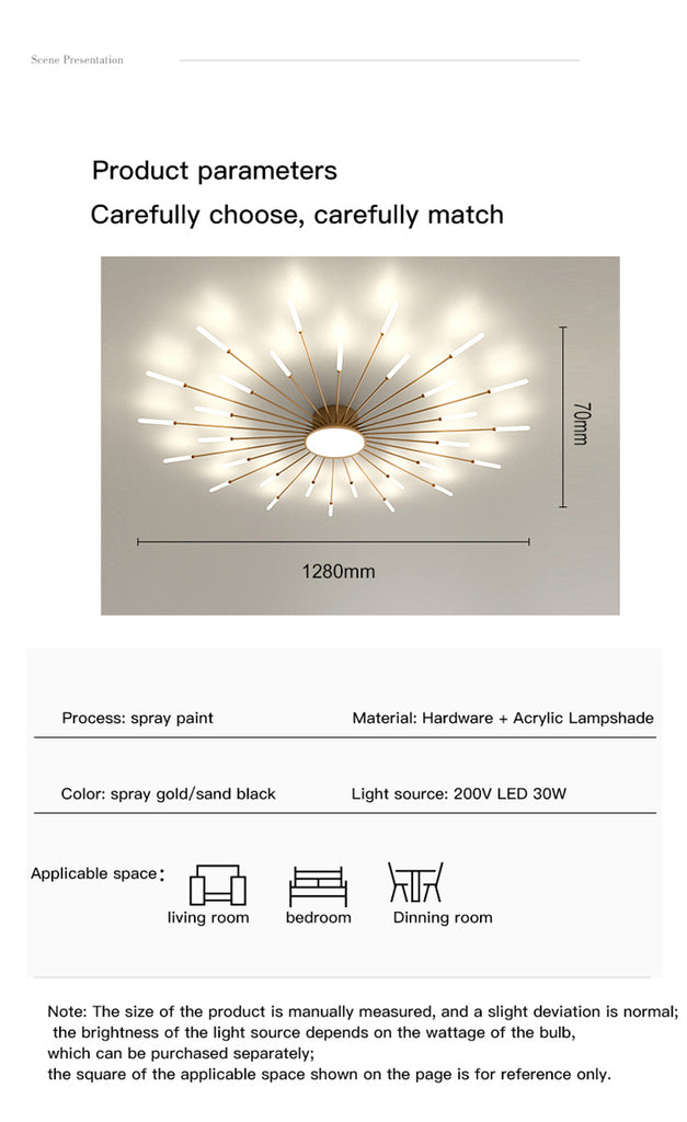 Lampadario moderno a forma di fuoco d'artificio, semi-incasso, con LED Magic Wand