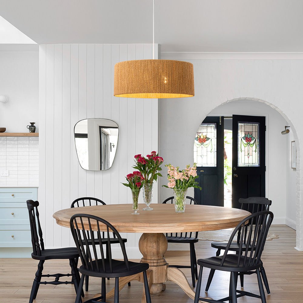 Farmhouse 4-light Woven Rope Wide Drum Pendant Light