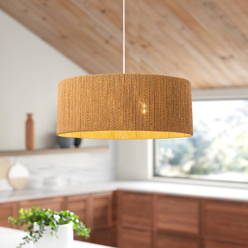 Farmhouse 4-light Woven Rope Wide Drum Pendant Light