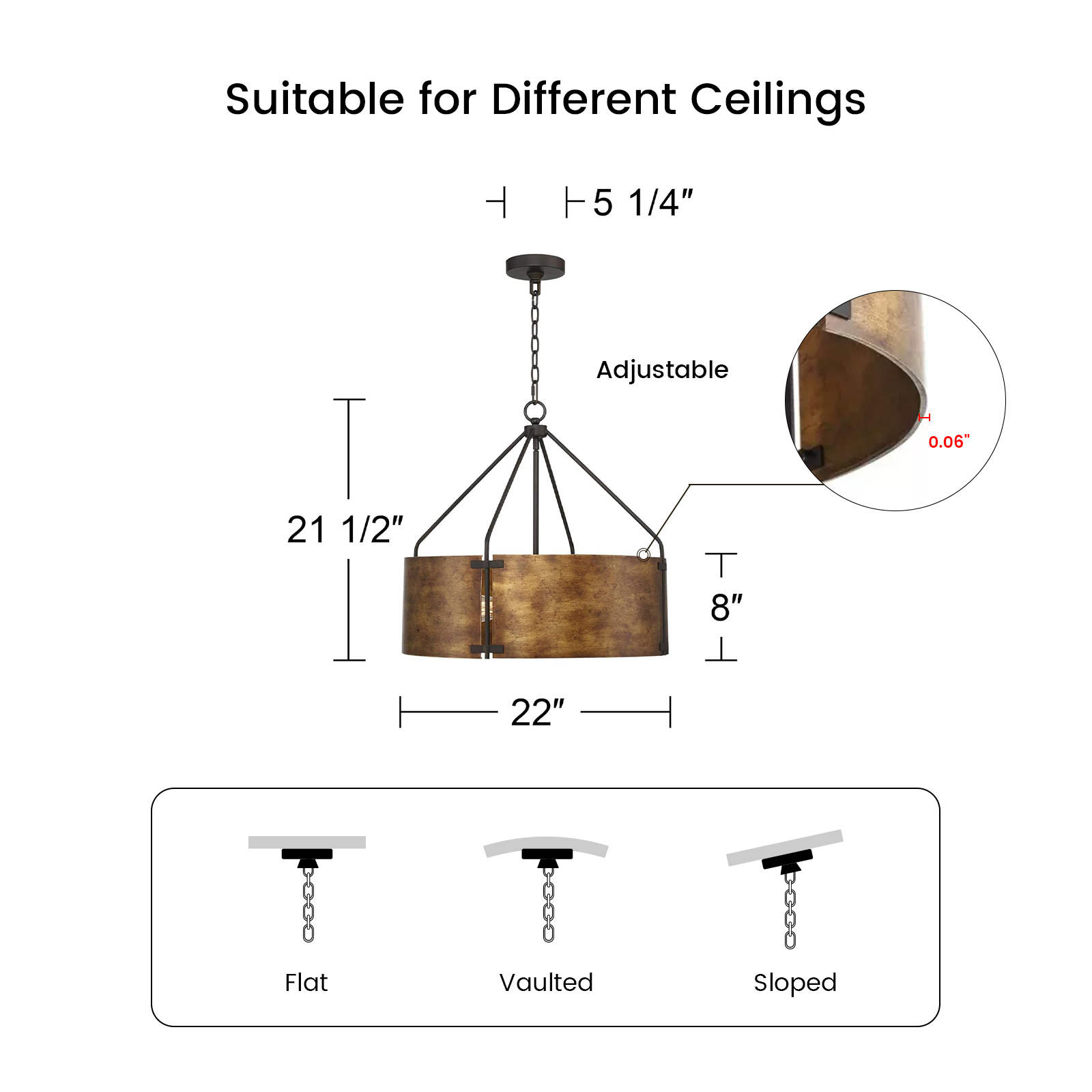 Pendant light measurement and material detail