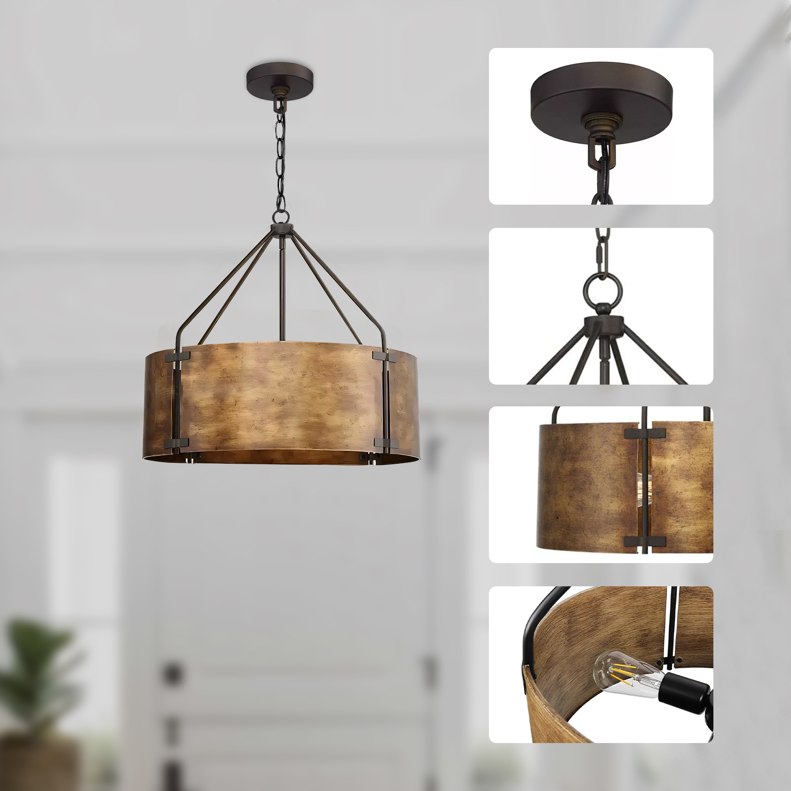 Rustic Industrial Pendant Light size and detail reference