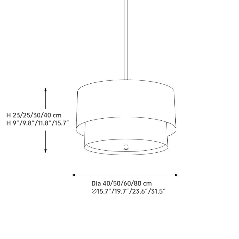 Référence de dimension pour la lampe à suspension en tissu à double tambour en lin