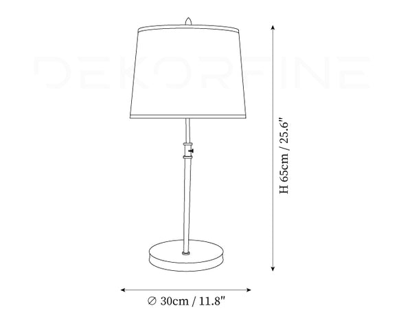 Bryant Table Lamp dimension diagram showing Dia 30cm x H 65cm