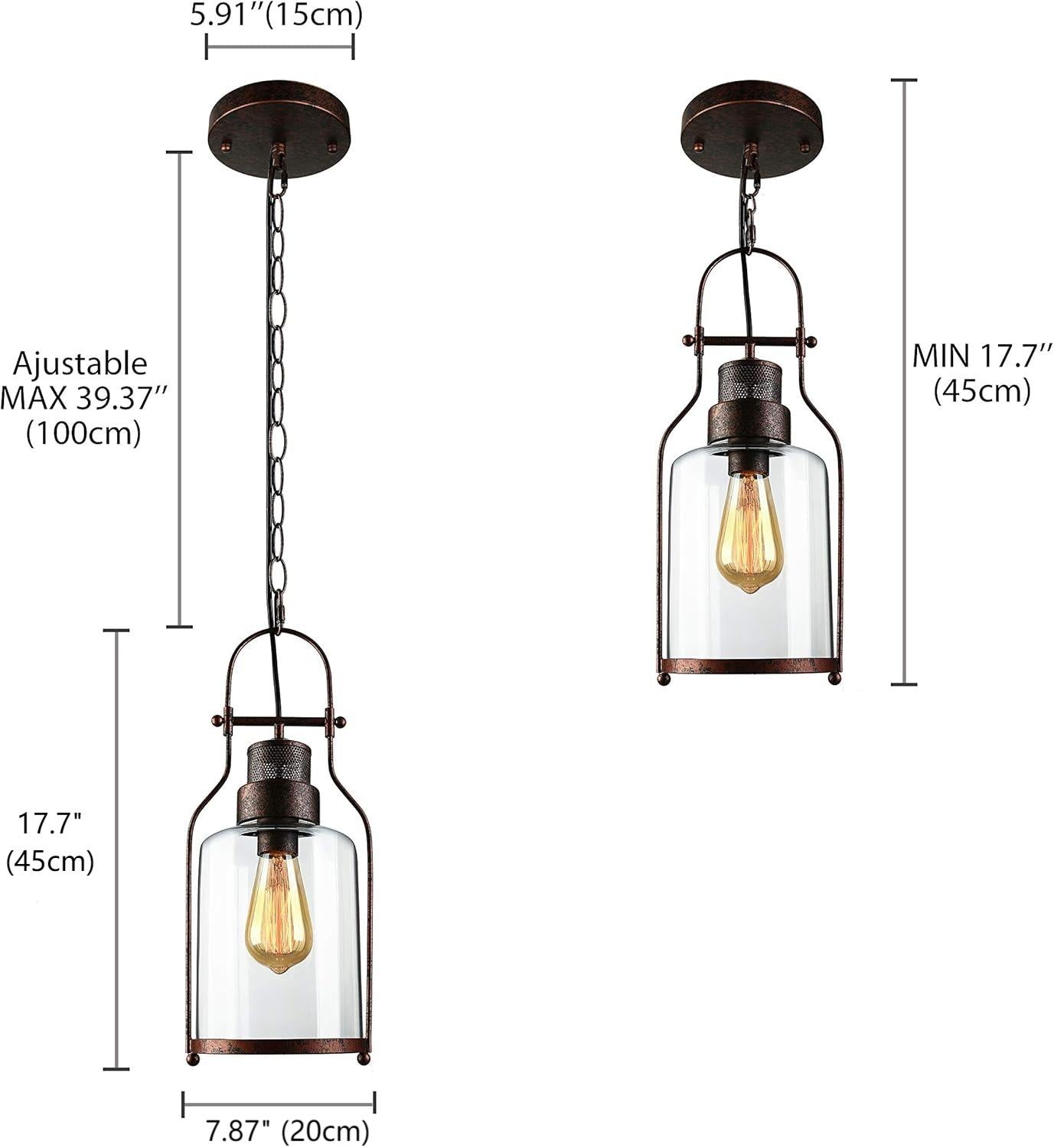 Größenübersicht für Morris Retro Industrial Metall-Glas-Pendelleuchte