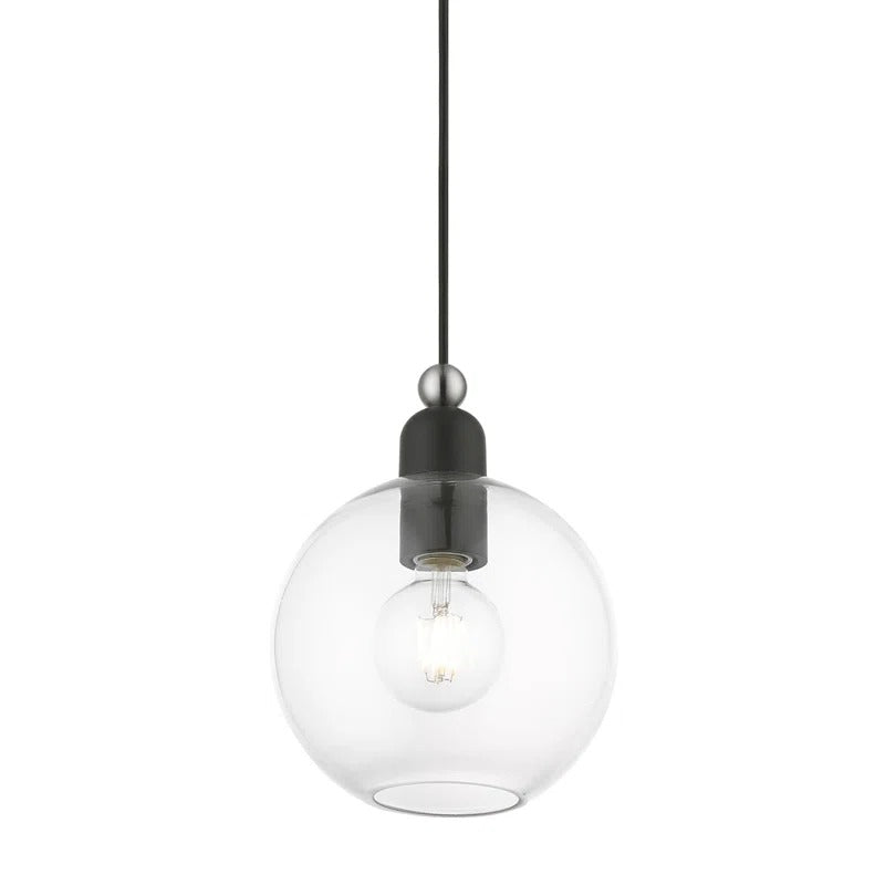2 minimalistische Pendelleuchten „Elle“ aus gebürstetem Nickel in Schwarz mit durchsichtiger Glaskuppel.webp__PID:6f829ca2-cb30-4520-a05c-af37e7275d17