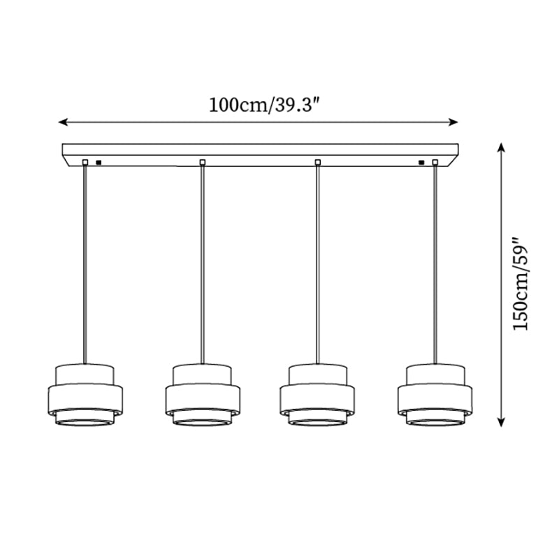 Lineares Maßdiagramm für die vierflammige Cole Travertin-Pendelleuchte