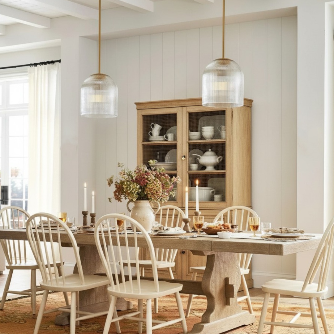 Caleb Farmhouse Ribbed Glass Pendant Light