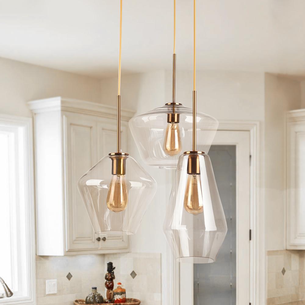 Lámpara colgante de latón Amber Glass 3 Lt-Round Canopy