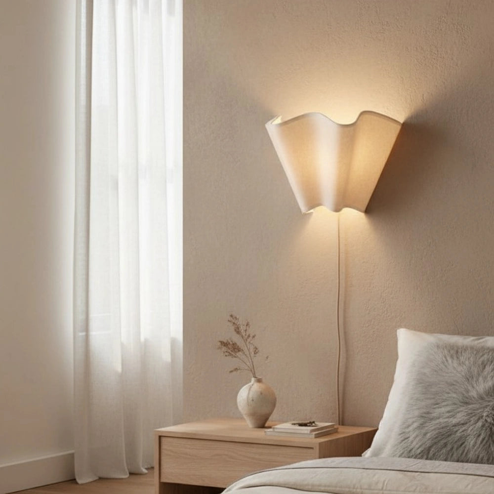 Issac modern ivory floral linen wall lamp gallery image 8