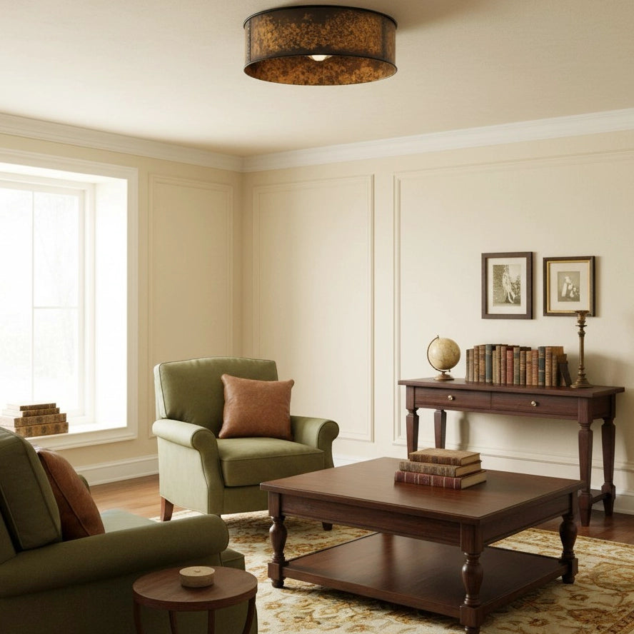 Lampada da soffitto in metallo con tamburo in bronzo vintage Lesley12.webp__PID:e430e365-19f6-4bdf-982c-7cad6572901c