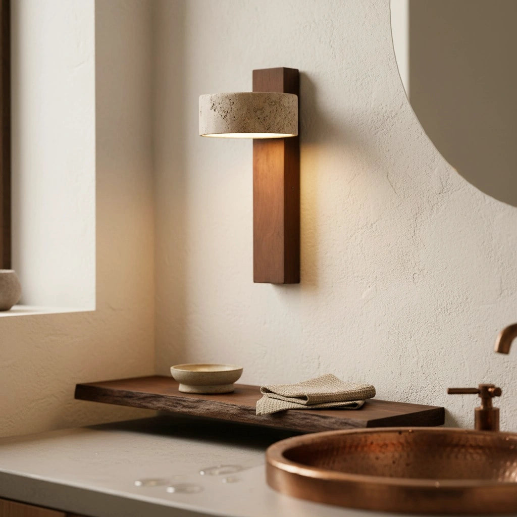 Applique da parete a LED in travertino naturale Shawna Wabi Sabi1.webp__PID:7efc2167-11eb-43e0-9095-196e8f833f9f