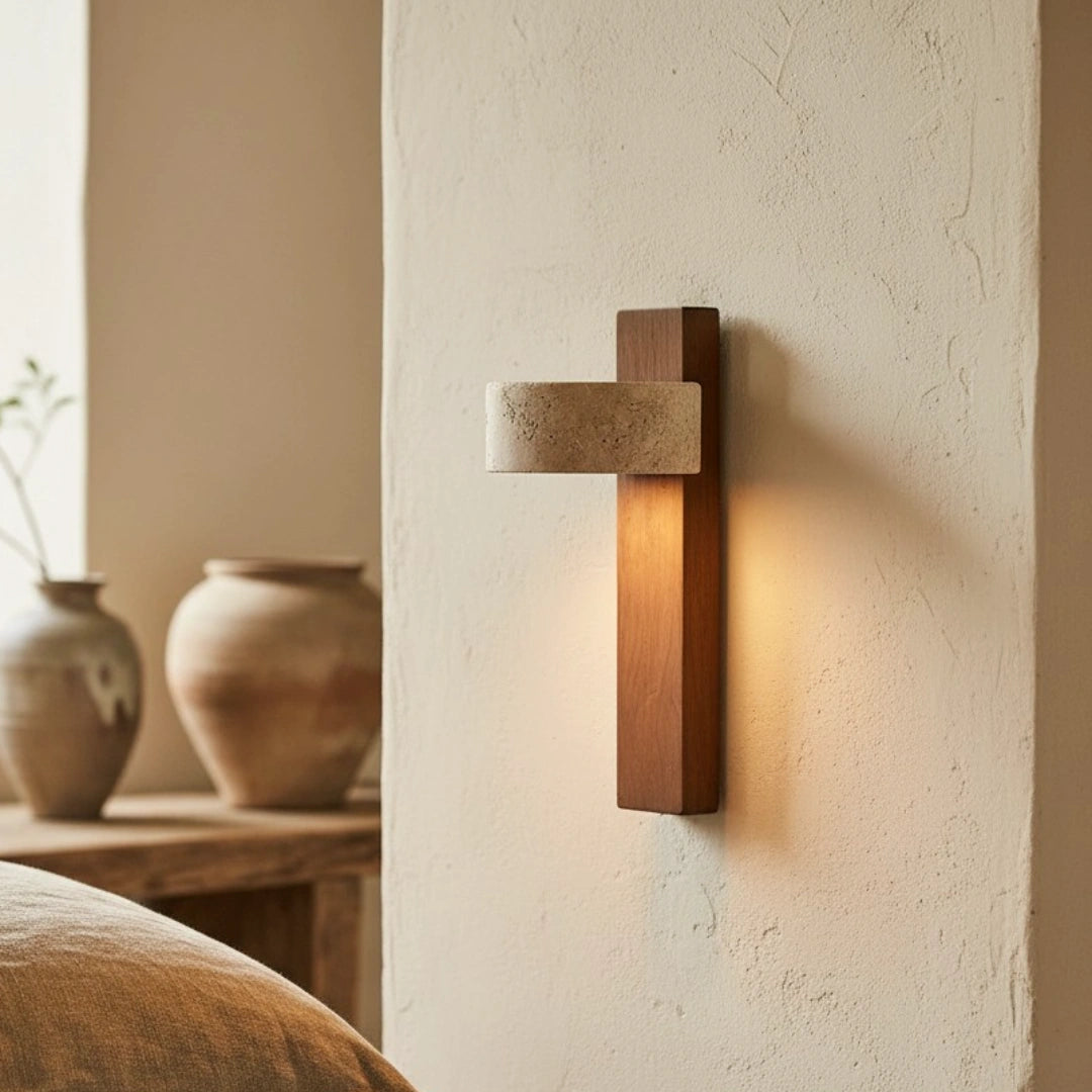 Applique da parete a LED in travertino naturale Shawna Wabi Sabi3.webp__PID:216711eb-13e0-4095-996e-8f833f9f9d21
