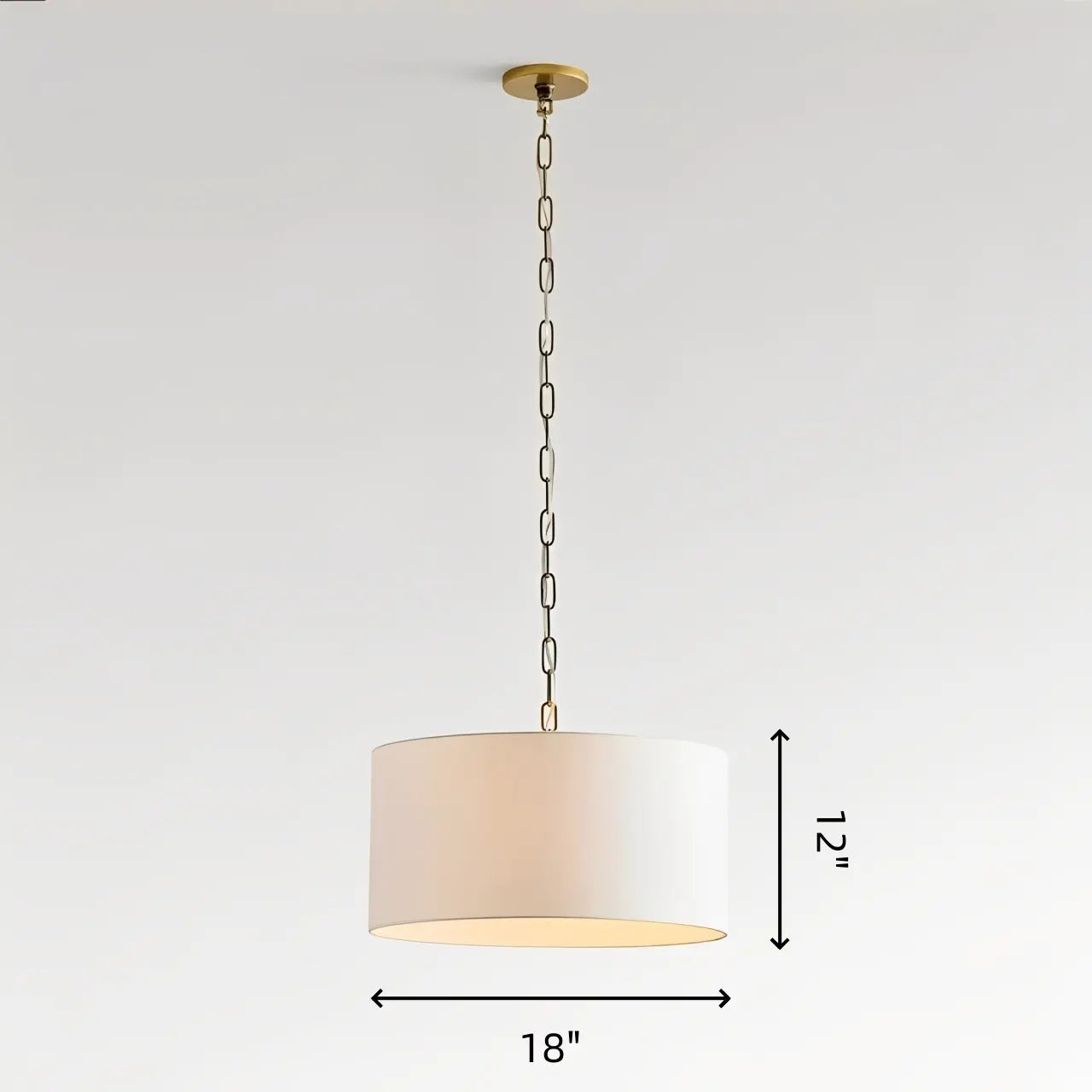 Diagramme des dimensions du pendentif Mirenna : largeur de 18 pouces et hauteur de l’abat-jour de 12 pouces