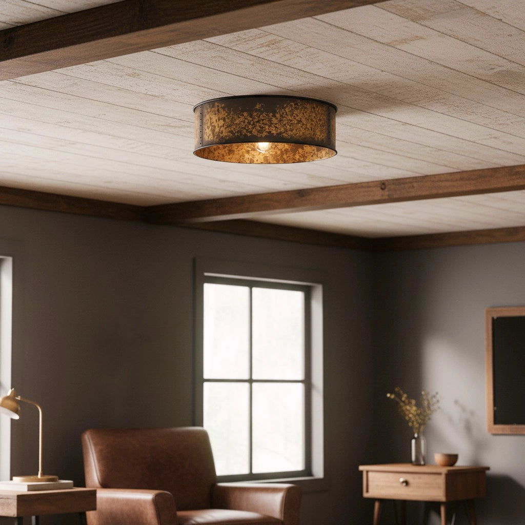 Lampada da soffitto in metallo a tamburo vintage Lesley3.webp__PID:8973e03d-629e-4690-8c67-d374b01730e4
