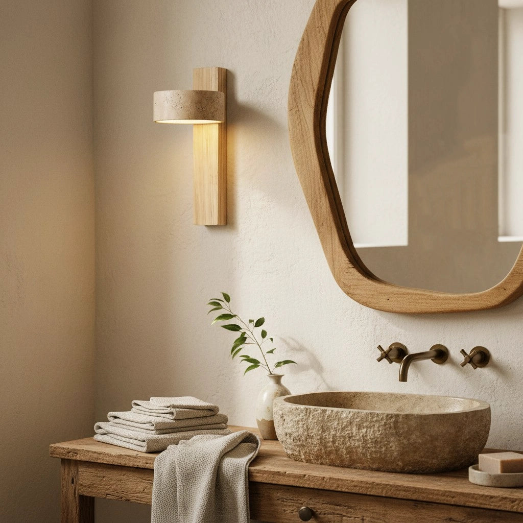 Applique da parete a LED in travertino naturale Shawna Wabi Sabi8.webp__PID:94707466-3a86-4b9b-8114-2a7ac90db63f