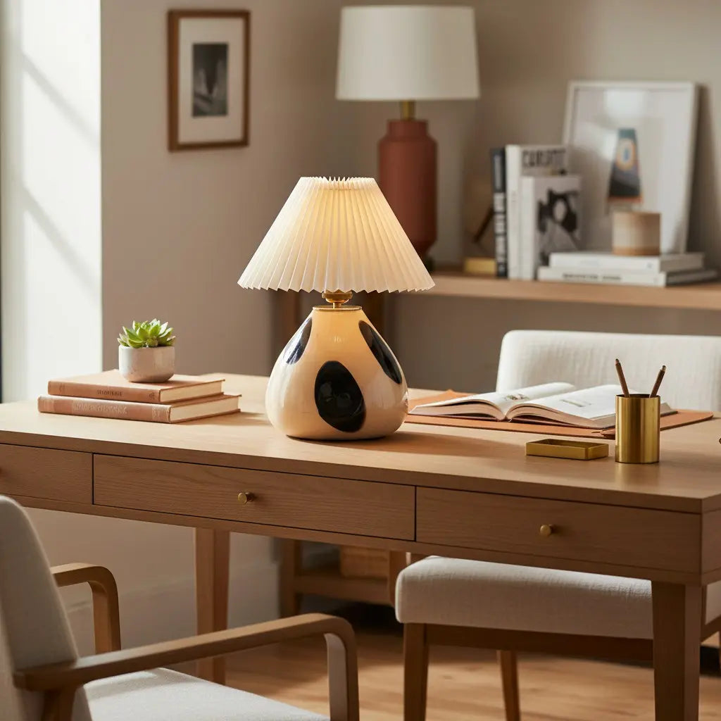 Lampada da tavolo in vetro tessuto plissettato Sylara Mid Century8.webp__PID:2769f1df-42bc-49e4-b766-d2ee861db758