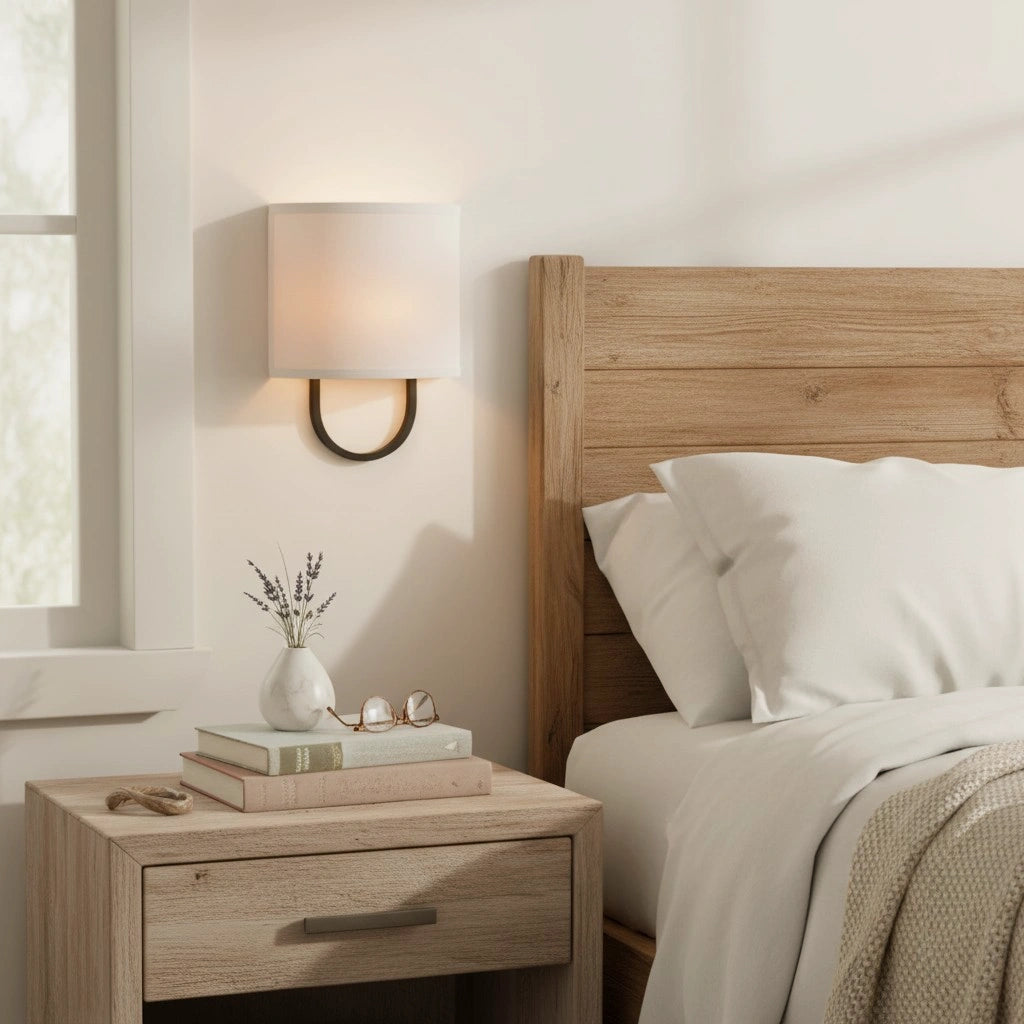 Aplique de pared de metal con pantalla de tela moderna Edena5.webp__PID:bbeb0733-c24c-4845-bd8e-ebf3e2435052