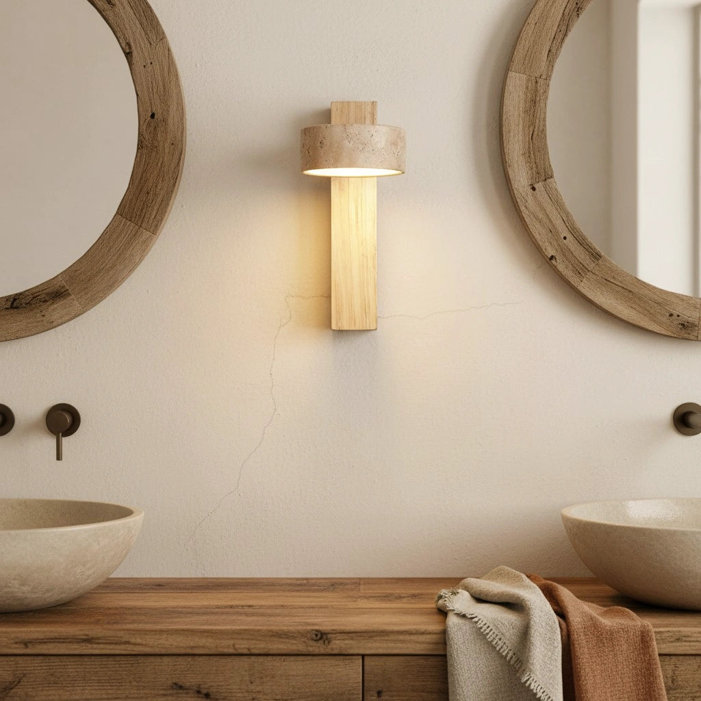 Applique da parete a LED in travertino naturale Shawna Wabi Sabi7.webp__PID:25051a7e-fc21-4711-ab13-e0d095196e8f