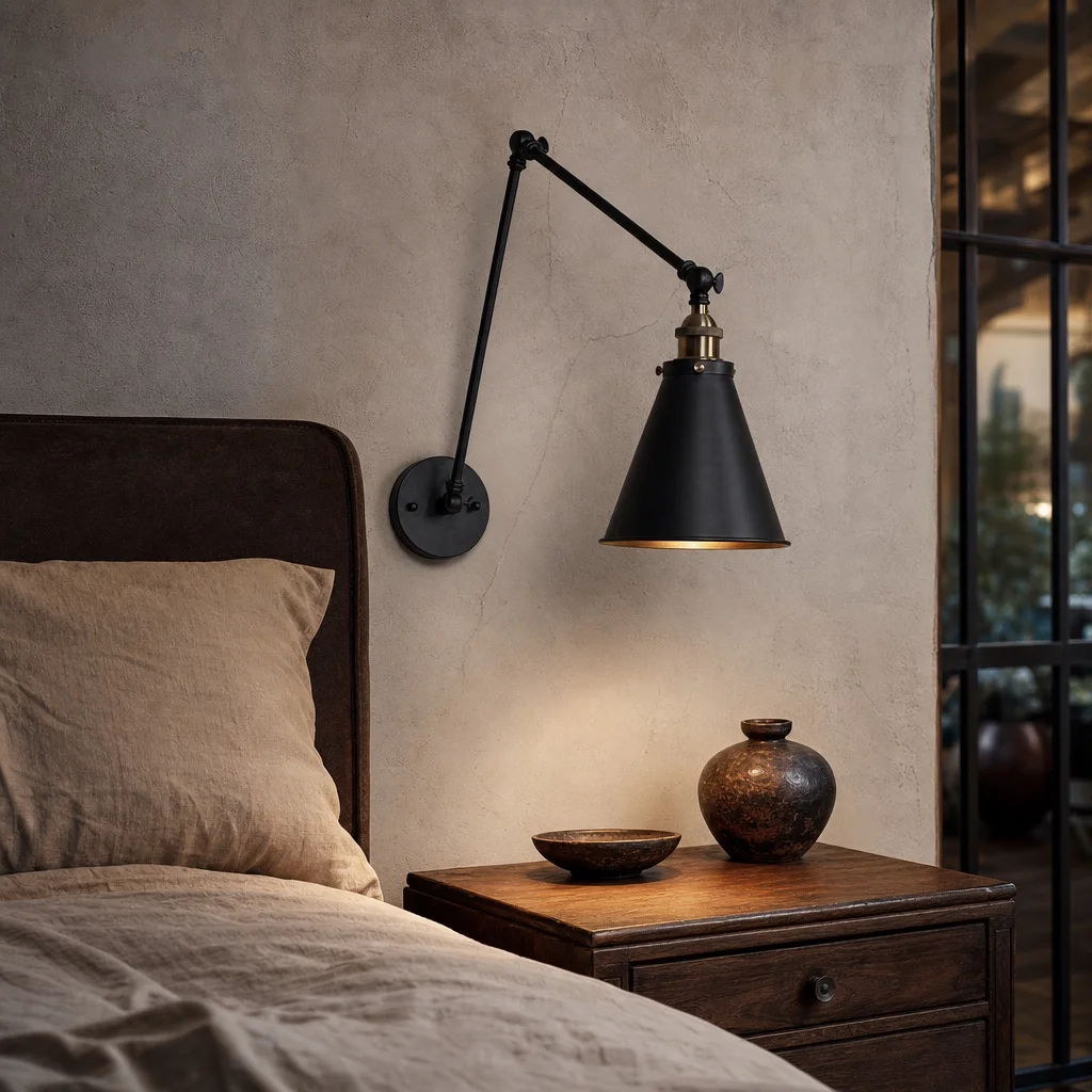 Brady Wall Lamp Minimalist, Tapered Adjustable Metal, 2-Color, Living Room