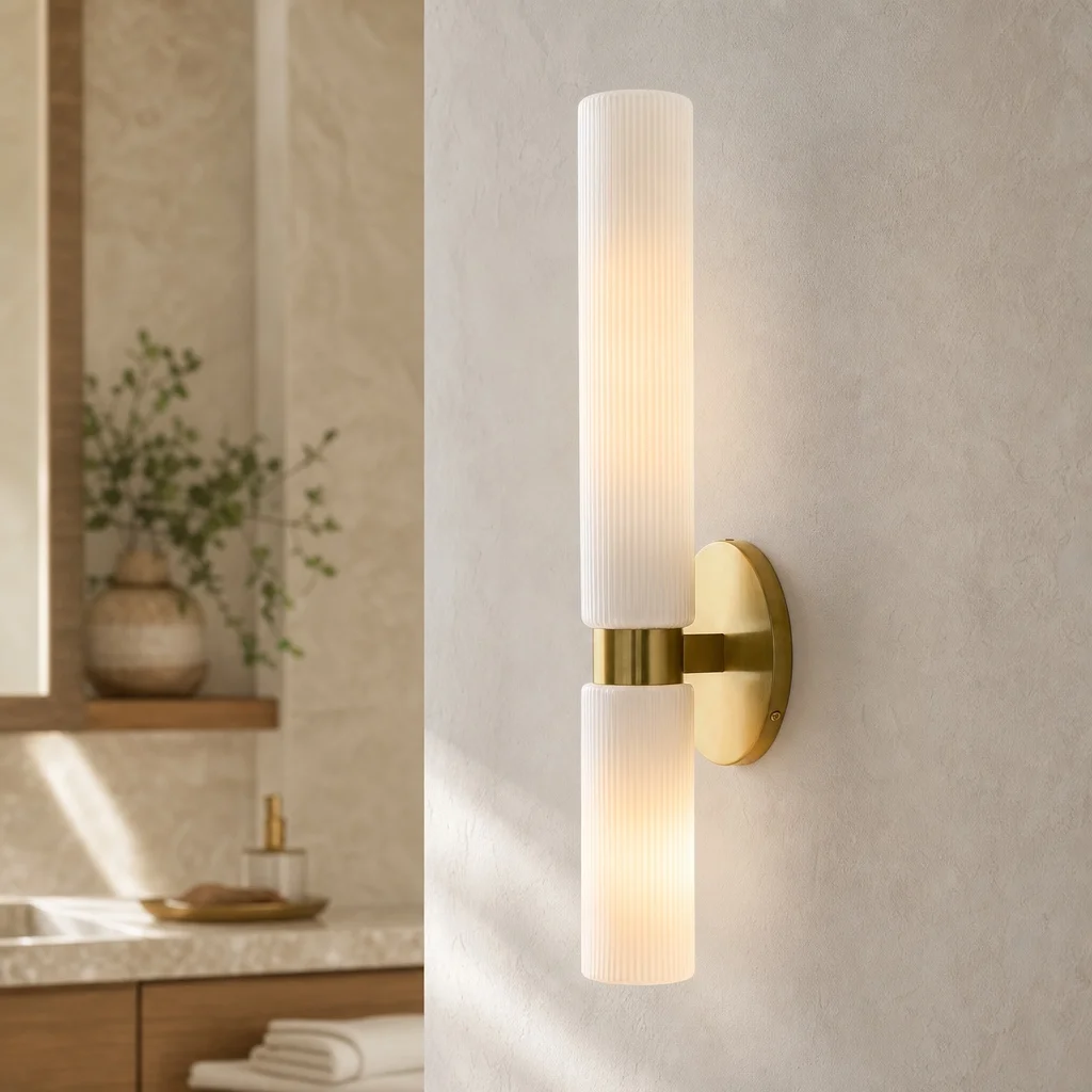 Bastian Modern Fluted Glass Double Asymmetrical Sconce