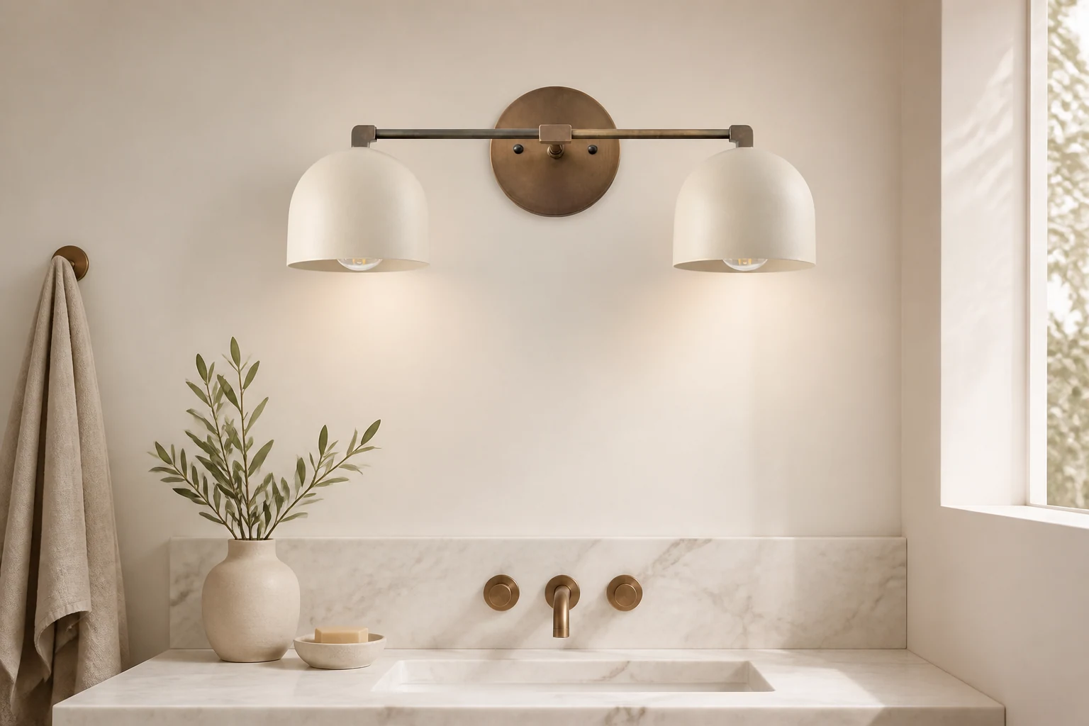 Aplique de tocador nórdico en una escena de una habitación con estilo de vida sostenible.