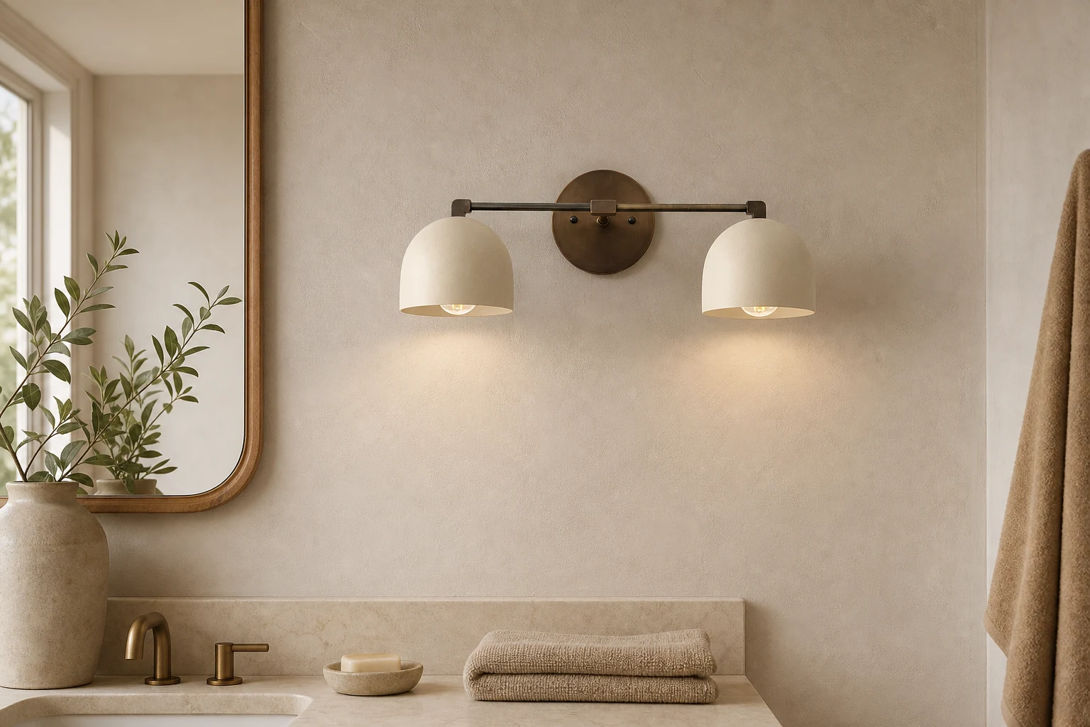 Aplique de tocador nórdico mostrado en una escena interior minimalista.