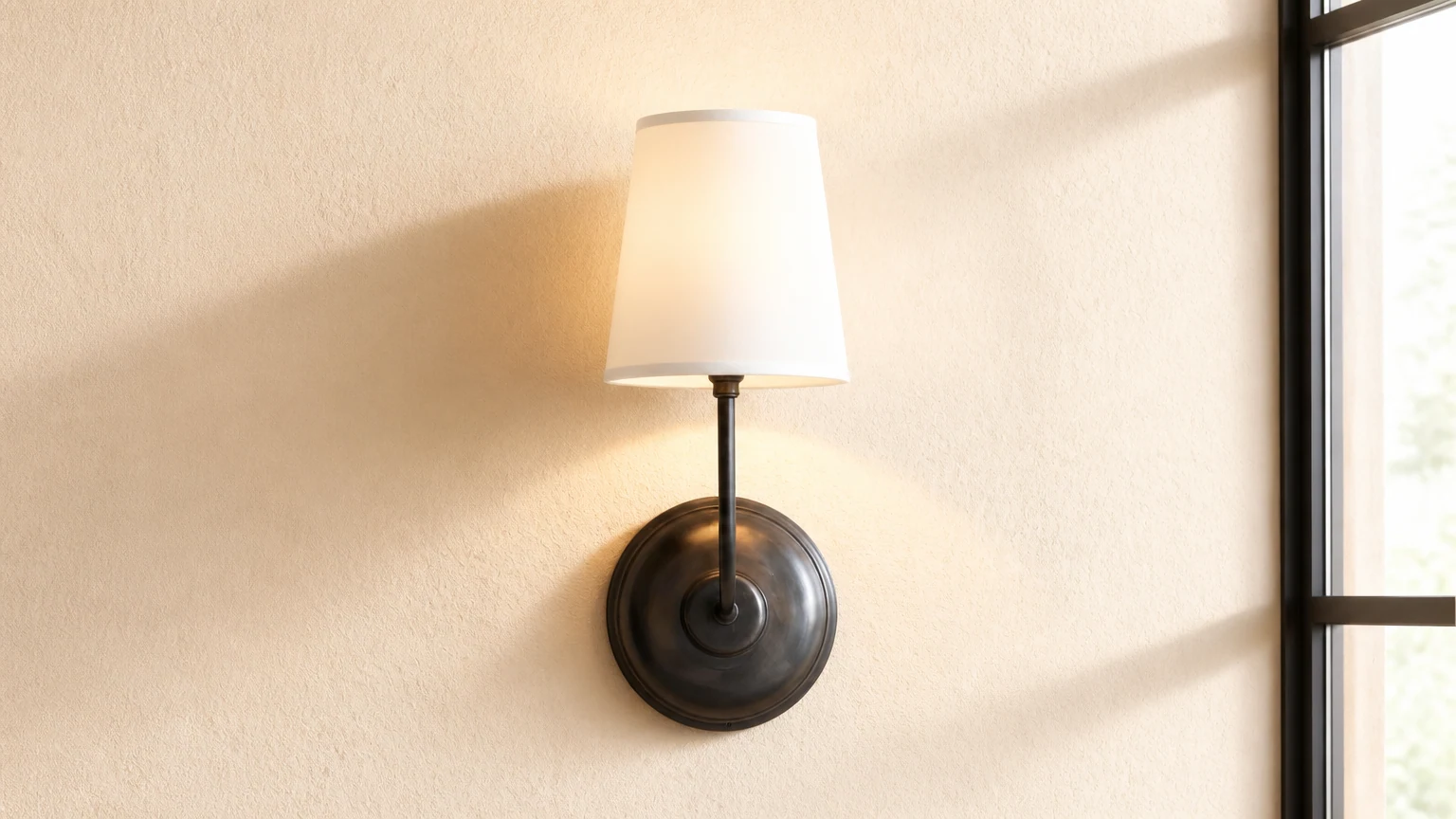 Applique murale simple Proioxis Modern Linen Shade dans un intérieur chaleureux