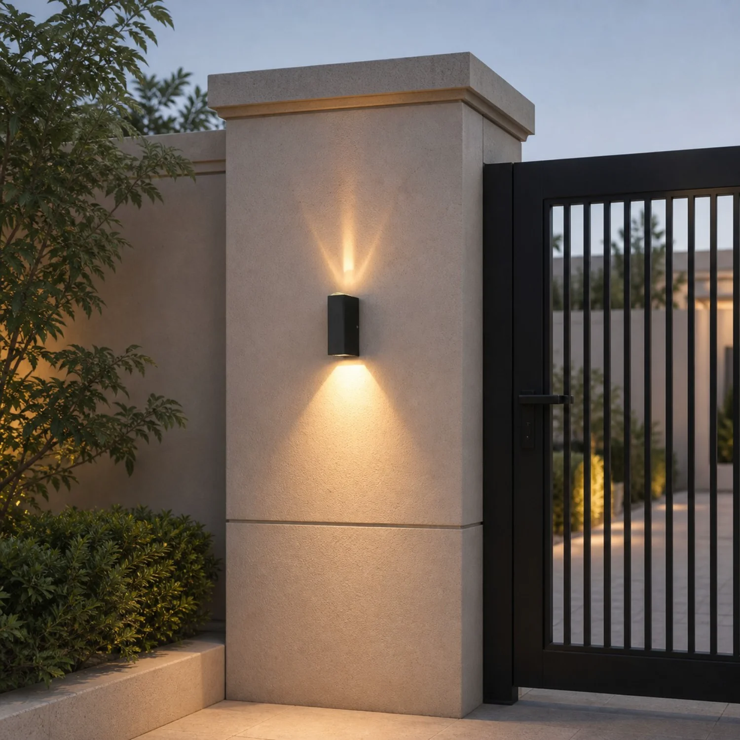 Aplique de pared exterior junto a una puerta moderna.
