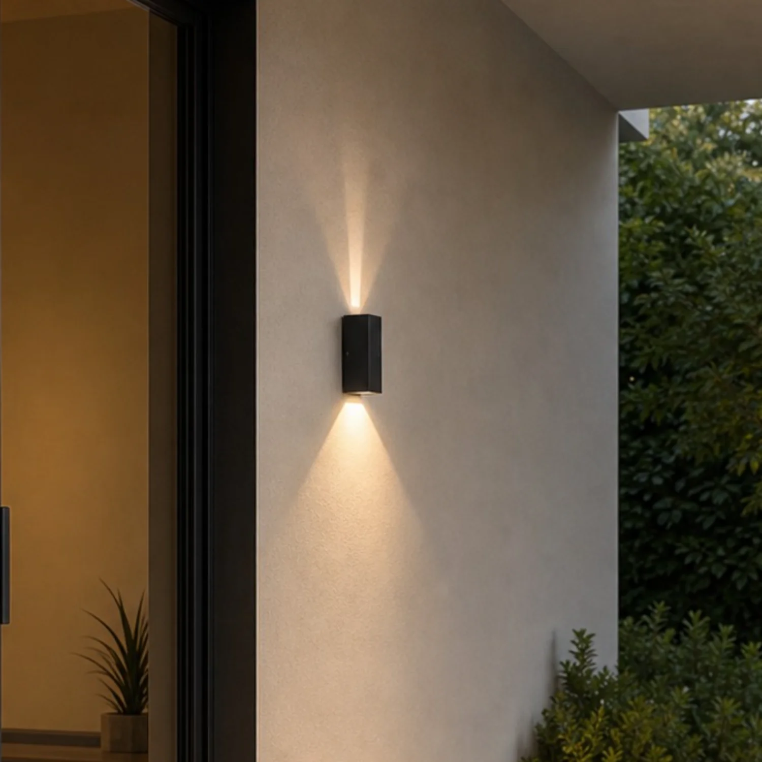 Aplique de pared exterior en una terraza protegida.
