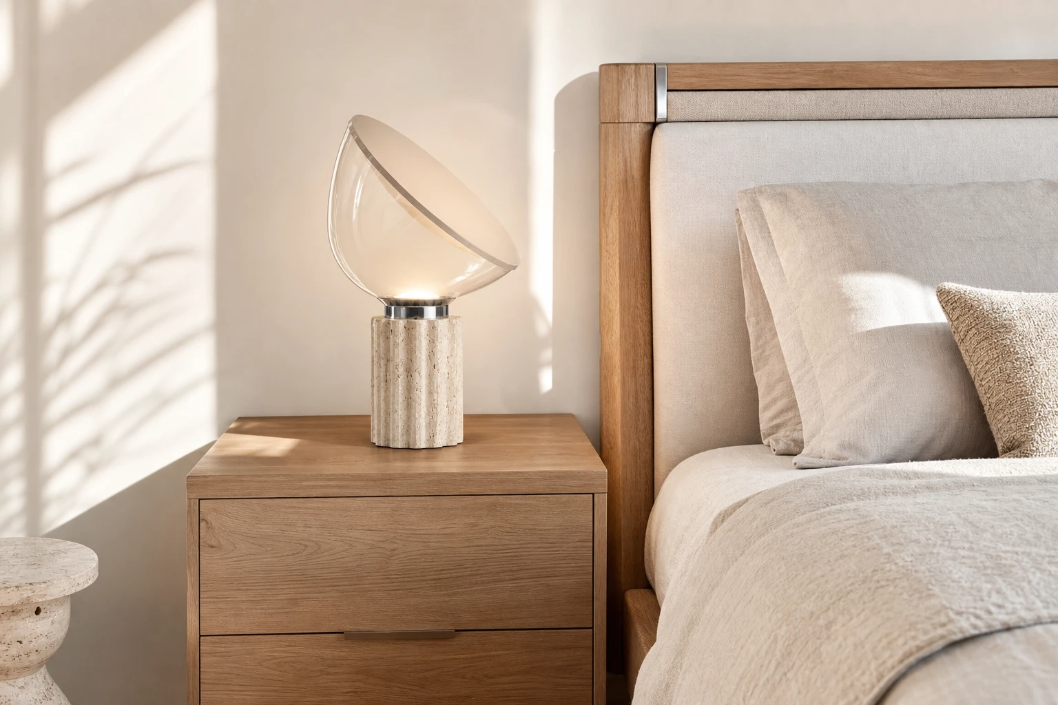 Small Soline lamp beside a bed