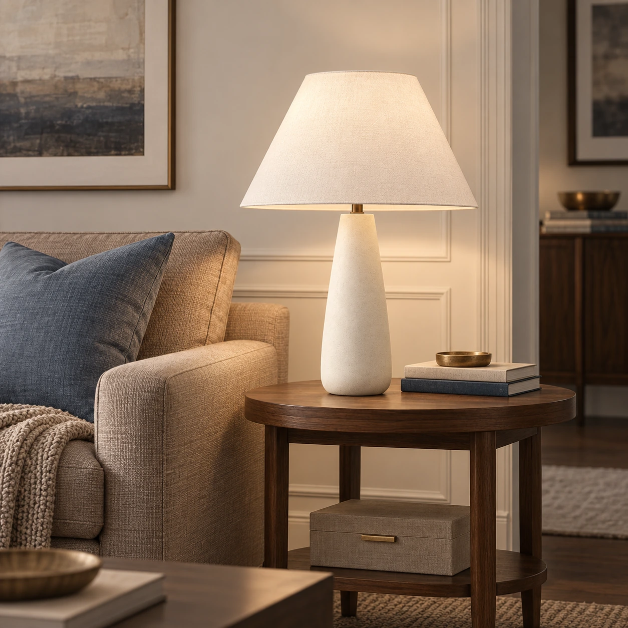 Alden table lamp shown at living-room scale